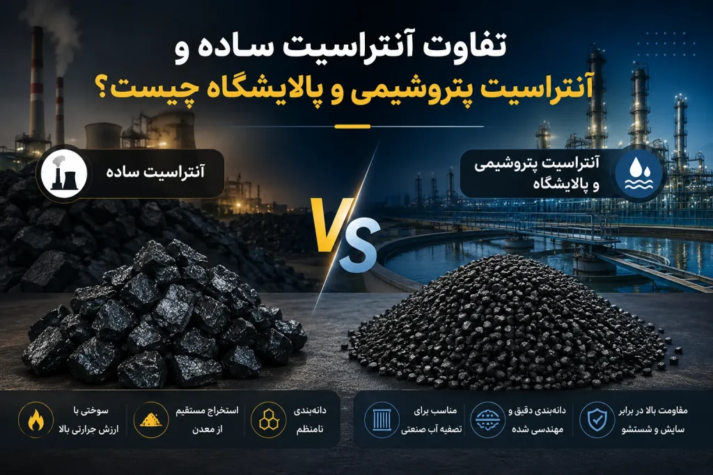 تفاوت آنتراسیت ساده و آنتراسیت پتروشیمی و پالایشگاه چیست؟ (راهنمای جامع و کاربردی)