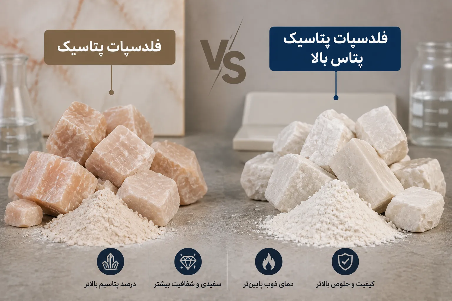 تفاوت فلدسپات پتاسیک و فلدسپات پتاسیک پتاس بالا چیست؟ (راهنمای جامع و کاربردی)
